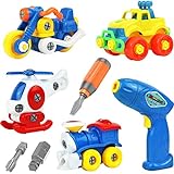 Take Apart Toys with Electric Drill and Kids Screwdrivers Stem Building Toy for Toddlers Vehicle Set - Helicopter, Motorcycle, Train, & Car