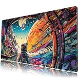 Strange Planet Mouse Pad Desk Mat Space Scene Large Gaming Mouse Pad Anime Desk Pad Mousepad XXL Extended Keyboard Mat Futuristic Spaceship Cosmic Adventure Mouse Mat 31.5''X15.7''