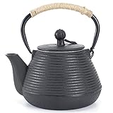 MILVBUSISS Cast Iron Teapot, 35oz Tea Kettle Stovetop Safe with Infuser for Loose Leaf, Japanese Tea Pot Coated with Enameled Interior, 1000ml Black