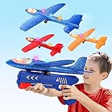 3 Pack Airplane Launcher Toy, 12.6' Foam Glider Led Plane, 2 Flight Mode Catapult Plane for Kids Outdoor Sport Flying Toys Gifts for 4 5 6 7 8 9 10 12 Year Old Boys Girls