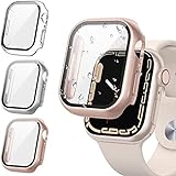[3Pack] Tensea for Apple Watch Screen Protector Case Series 9 8 7 41mm, iWatch Protective Face Cover, Tempered Glass Film Hard PC Bumper for Women Men, Ultra-Thin Guard (41 mm, Clear/Silver/Rose Gold)