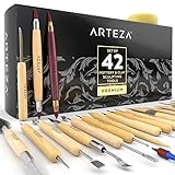 ARTEZA Pottery & Polymer Clay Tools, 42-Piece Sculpting Set, Steel Tip Tools with Wooden Handles, for Pottery Modeling, Smoothing, Carving & Ceramics