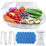 15 Inches Divided Serving Tray with Lid&Ice Tray, Party Platter, Snackle Box Container, Fruit Tray, Veggie Tray, Chip and Dip Bowl, Appetizers, Desserts, Cold Food Buffet Server