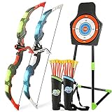 Bow and Arrow Set for Kids, 2-Pack LED Light Up Archery Set with 20 Suction Cup Arrows, Archery Toy Set with Standing Target & 2 Quivers, Bow and Arrows Set Toy Gift for Boys Girls Children Age 3-12
