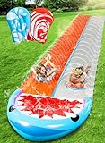 Sloosh 22.5ft Water Slides with 2 Inflatable Boards Backyard Outdoor Lawn Slip Waterslide 2 Sliding Racing Lanes with Sprinklers Summer Toy, Shark