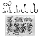 UperUper 200 Pack Fishing Treble Hooks Kit High Carbon Steel Hooks Strong Sharp Round Bend with Split Rings for Lures Baits Saltwater Freshwater Fishing Size 2# 4# 6# 8# 10#