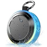 Motast Bluetooth Shower Speaker, IP-X7 Waterproof Portable Speaker with LED Light, Suction Cup, Hook, Stereo Sound, True Wireless Stereo Mini Speaker with Built-in HD Mic, FM Radio, for Bathroom, Pool