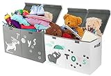 Hula Home Large Toy Box (2pc) - Lightweight Collapsible Sturdy Toy Storage Chest w/Flip-Top Lid & Handles (24.5' x 12' x 16') (Dog & Elephant)