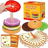 Jumlys Montessori Toys for 2, 3, 4, 5, Year Old, Wooden Burger Stacking Toys, Fine Motor Toys for Kids Boys Girls, Ideal Preschool Educational and Learning Toys, Perfect Christmas Birthday Gifts