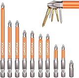 OnYolk 10-Piece Phillips Magnetic Screwdriver Bit Set, S2 Alloy Steel Anti-Slip Long Drill Bits, 1/4 Hex Shank, Fine Tooth Design, Strong Magnetism, Size 1'- 5', PH2