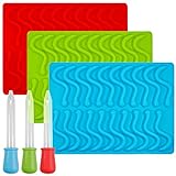 Gummy Worm Silicone Molds with 3 Droppers, SENHAI 3 Pack Gumdrop Molds Ice Cube Trays for Jelly Chocolate Soap Cake Wax, Available in Oven Fridge Microwave Oven Freezer
