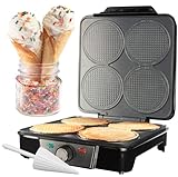 Mini Waffle Ice Cream Cone Maker - Bake 4 Homemade Mini Cones at Once, Includes Shaper Roller - Make Fun Bite Sized Entertaining Desserts for Holiday Parties, Special Occasions and Gift Giving Treats