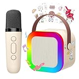 Karaoke Machine for Kids, Mini Karaoke Toys with 2 Wireless Microphone for Girls and Boy Age 4, 5, 6, 7, 8, 9, 10 +Year Old, Ideas Girls Gifts for Birthday, Halloween, Christmas (Beige)