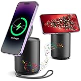 JSAUX Cell Phone Stand with Wireless Bluetooth Speaker and Magnetic Wireless Charger, Compatible with iPhone 15/Samsung, Birthday Gifts for Men and Women, Wireless Speaker with HD Surround Sound