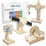 Poraxy 4 in 1 STEM Kits, STEM Projects for Kids Ages 8-12, Assembly 3D Wooden Puzzles, Building Toys, Educational Science Craft Model Kit, Gift for Boys and Girls 8 9 10 11 12 Years Old, Marble Run