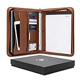 Forevermore Portfolios Portfolio Organizer - 1.5' Ring Binder with Notepad - Zippered Storage Pouch for Papers, Travel Documents, Presentation Folder with Pockets for Card, Passport, Tickets - Brown