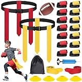 Flag Football Set for Kids,14 Player Adjustable Flag Football Belts with 42 Flags, Practise Cones, a Size 3 Football, Pump and Storage Bag, for Youth and Adults Capture Flag Training