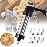 Stainless Steel Cookie-Press Gun Kit - with 13 Metal Cookie Press Discs and 8 Icing Tips for Biscuit, Cake Decoration