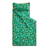 Wake In Cloud - Nap Mat with Removable Pillow for Kids Toddler Boys Girls Daycare Preschool Kindergarten Sleeping Bag, Foxes Rabbits Animals in Green Forest, 100% Soft Microfiber