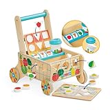 Melissa & Doug Wooden Shape Sorting Grocery Cart Push Toy and Puzzles - Pretend Play Grocery Toys, Sorting And Stacking Toys For Infants And Toddlers Ages 1+ - FSC-Certified Materials