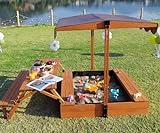 luyitton Sandbox Kids Outdoor Sand Box with Lid Cover Sand Pit with Kids Picnic Table Foldable Gift for Ages 2-8 Years Old for Backyard Garden