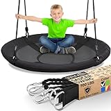 SereneLife Saucer Swing with Hang Kit, Outdoor Tree Swing with Swivel Spinner for Kids (Black)