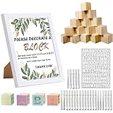 Ayhuhra Baby Shower Blocks Game Sign Baby Blocks Decorations for Baby Shower Guest Book Alternative Blocks Sign Set 45pcs Blank Wooden Blocks 24pcs Acrylic Paint for Baby Shower Block Activity Craft