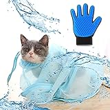 DAKSENG 1 Cat Shower Bag and Grooming Glove, cat Bath Bag,cat Grooming Anti-Bite and Anti-Scratch Restraint Carrier Bag for Washing/Shower/Nail Trimming/Examining/Ear Clean/Injecting (Blue)
