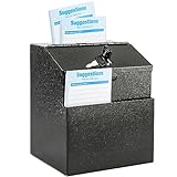 MaxGear Suggestion Box with Lock, Metal Ballot Box with Slot Wall Mounted Donation Box with 50 PCS Free Suggestion Cards, Comment Box Safe Storage Box, 2 Keys, 8.3H x 7.3L x 5.9W Inch, Black