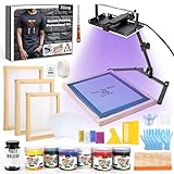 Pllieay 60pcs Screen Printing Kit with LED UV Exposure Lamp, 6 Colors Screen Printing Ink, 3 Size Wood Silk Screen Printing Frames, All The Screen Print Supplies in One Set