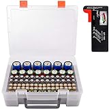 Battery Organizer Storage Box, Garage Storage Containers Case Holder with Battery Checker Tester Fits for AA AAA C D 9V Lithium 3V (Not Includes Battery Pack)
