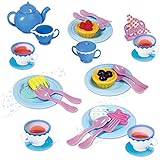 Kidzlane Play Tea Set for Little Girls | Kids Tea Party Set with Water Activated Color Changing Tea Cups & Cookies | 34 Piece Set