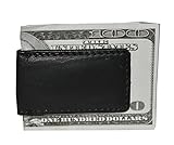 Leatherboss Genuine Leather Slim Magnetic Minimalist Bifold Money Clip Cash Holder Wallet, Black
