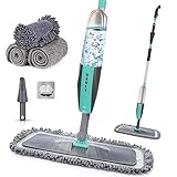 Microfiber Spray Mop for Floor Cleaning Wet Dry, 360 Degree Spin Dust Home Kitchen Hardwood Floor Flat Mops with 360ML Refillable Bottle Include 4 Microfiber Reusable Pads 1 Scrubber and 1 Mop Holder