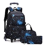 3PCS Starry Sky Kids Rolling Backpack Primary School Bookbag Wheeled Elementary Students Daypack Trolley Bag for Teens