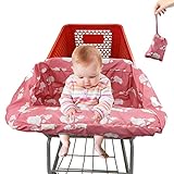 Pozico Portable Shopping Cart Cover for Baby & High Chair Cover, Machine Washable Replaceable Cart Cover for Babies, Infant, Toddler, Boy or Girl(White Elephant, Pink)