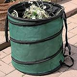 Jkhome Garden Pop Up Bag, Canvas Reusable Yard Waste Bag, Garden Lawn Trash Leaf Bag, Collapsible Canvas Bucket Container (Dark Green, 20 Gal)