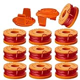 LIYYOO 10ft 0.065' Line String Trimmer Replacement Spool Compatible with Worx WA0010 String Trimmers Replacement Autofeed Spool,12-Pack (10 Pack Grass Trimmer Line,2 Trimmer Cap)