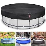 QH.HOME 18 Ft Winter Round Pool Cover, 600D Heavy Duty Strong Tear Resistant Solar Above Ground Pool Cover, Fade Resistant Swimming Pool Cover with Windproof Strap, Ground Nails, Drawstring (Black)