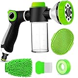 Upgrade Pup Jet Dog Wash, 8 in 1 Dog Wash Hose Attachment with Soap Dispenser, Dog Bath Hose Attachment with Pet Bath Brush Car Wash Mitt and Dog Comb for Watering Plants, Lawn, Showering Pet(Green)