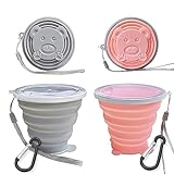 LWZHUXUJIA 180ML+180ML Collapsible Cups-Silicone Small Fold-able Cup-Expandable Folding Drinking Cup-Reusable Portable Mugs Cup with Lids For Travel, Camping, Hiking, Holiday, Outdoor Sports