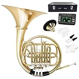 B Flat 4 Key Single Row French Horn - Brass Lacquer Gold Craft French Horn - Includes Musical Instrument Box For Beginners Examinations Professional Performance