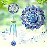 Wind Chimes for Outside - Stainless Steel Chimes with 3D Wind Spinner, Gifts for Women Men Best Friend Teacher, Hanging Decorations for Front Porch Garden Backyard, Blue