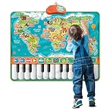 QShark 2-in-1 Learning Toys for 1-5 Year Old - Piano Keyboard Mat + Alphabet & Animals Map | Educational Gift for Boys Girls 1 2 3 4 5 - Music Mat, ABC Poster, Interactive Wall Chart for Baby Kids