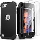 IDweel iPod Touch 7th Generation Case with 2 Screen Protectors, Hybrid 3 in 1 Shockproof Slim Heavy Duty Hard PC Cover Soft Silicone Rugged Bumper Full Body Case for iPod Touch 5/6/7th Gen, Black