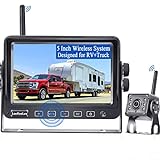 RV Backup Camera Wireless HD 1080P 5 Inch Touch Key Monitor System Rear View Hitch Cam Compatible with Furrion Pre-Wired RV Truck Trailer Waterproof Infrared Night Vision LeeKooLuu LK4