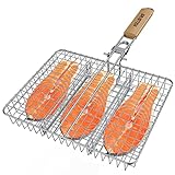 Grill Basket, Large BBQ Grilling Basket, Portable Stainless Steel Grill basket with Handle, Heavy Duty Outdoor Baskets Accessories for Fish, Shrimp, Vegetables, Meat, Steak
