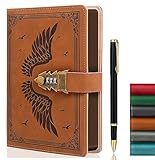 Lock Diary with Pen, A5 Ruled 224 Pages PU Leather Journal with Lock, Refillable Hardcover journals for Writing Size A5(8.5 × 5.9 Inch) Brown
