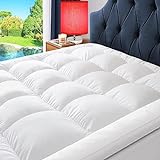 ELEMUSE Extra Thick Cooling King Mattress Topper, 1300 GSM Overfilled Pillow Top with Baffle Box Design, Hand Made 400TC Organic Cotton Pad Cover, Plush & Support Snow Down Alternative, Hotel Quality