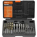 THINKWORK Screw Extractor Set, 16 Pieces Easy Out Bolt Extractor Set, Reverse Drill Bit Extractor Set for Removing Broken Screws, Bolts, and Studs, Spark Plug Easy-Out Set